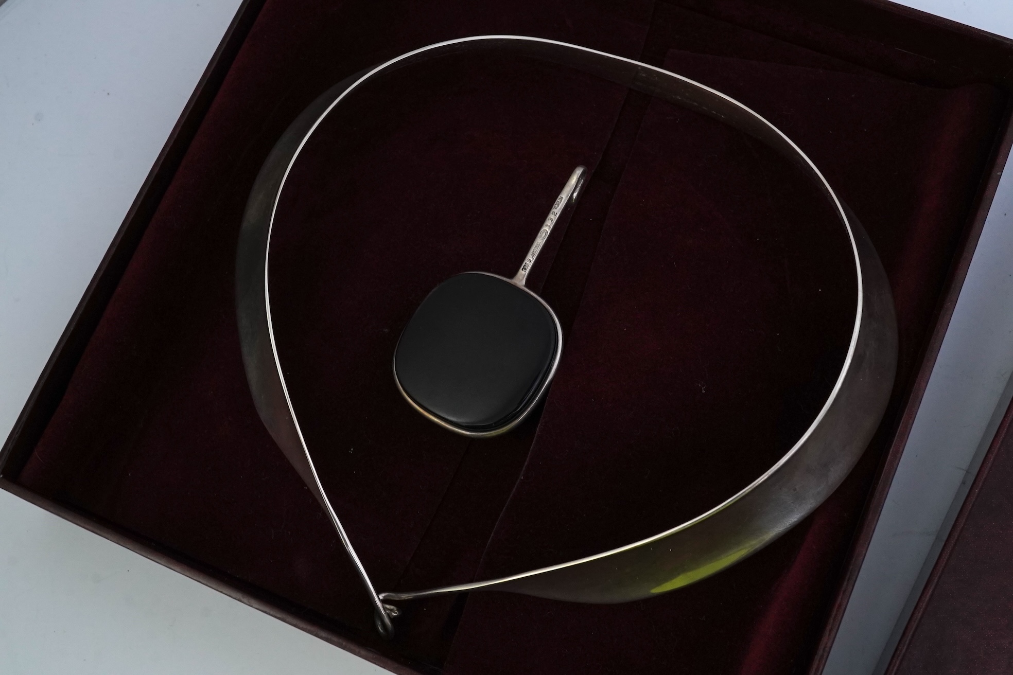 Vivianna Torun Bülow-Hübe for Georg Jensen, a silver and smoky quartz set drop pendant necklace, Denmark